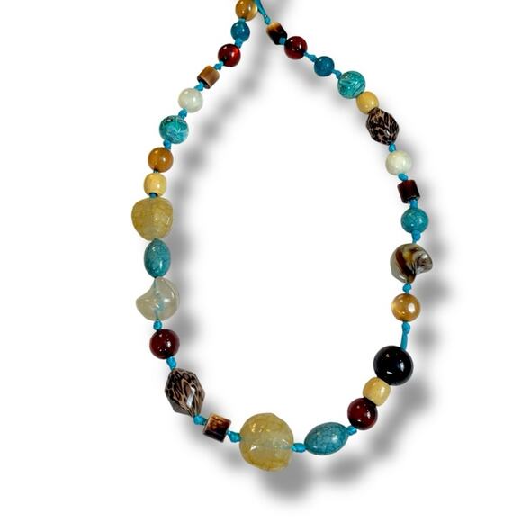 Cookie Lee Necklace Bracelet Set Beaded Faux Stone Teal Tan Multi 18” Length - Picture 3 of 14